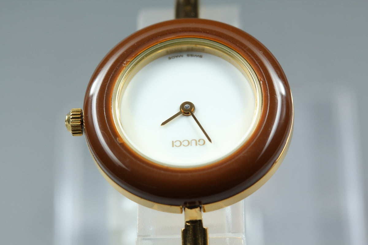 Gucci Change Bezel 11/12.2 Brown Bezel Gold Women's Quartz Watch Vintage