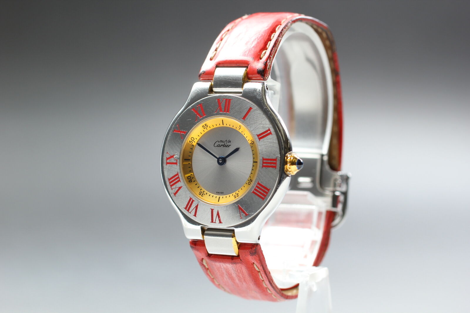 New Battery [Exc+4 Box] Cartier Must de Cartier 21 1330 Red 30mm Unisex Qz Watch