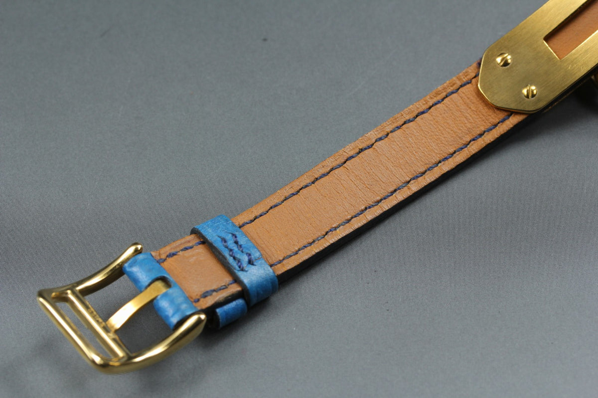 [Overhauled] HERMES Kelly Watch Gold Dial Blue "W" Woman's Quartz Watch Vintage