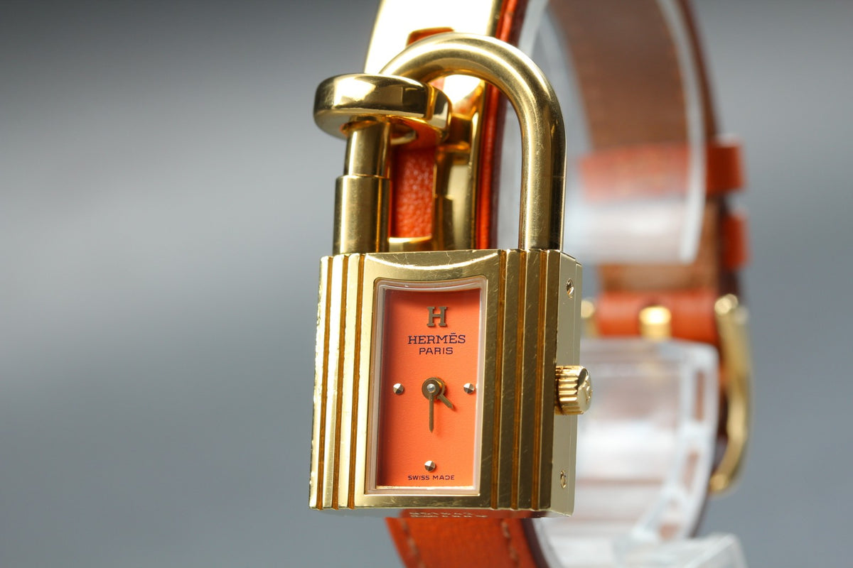 [Overhauled /Box] HERMES Kelly Watch Orange Dial Gold "A" Woman's Watch Quartz