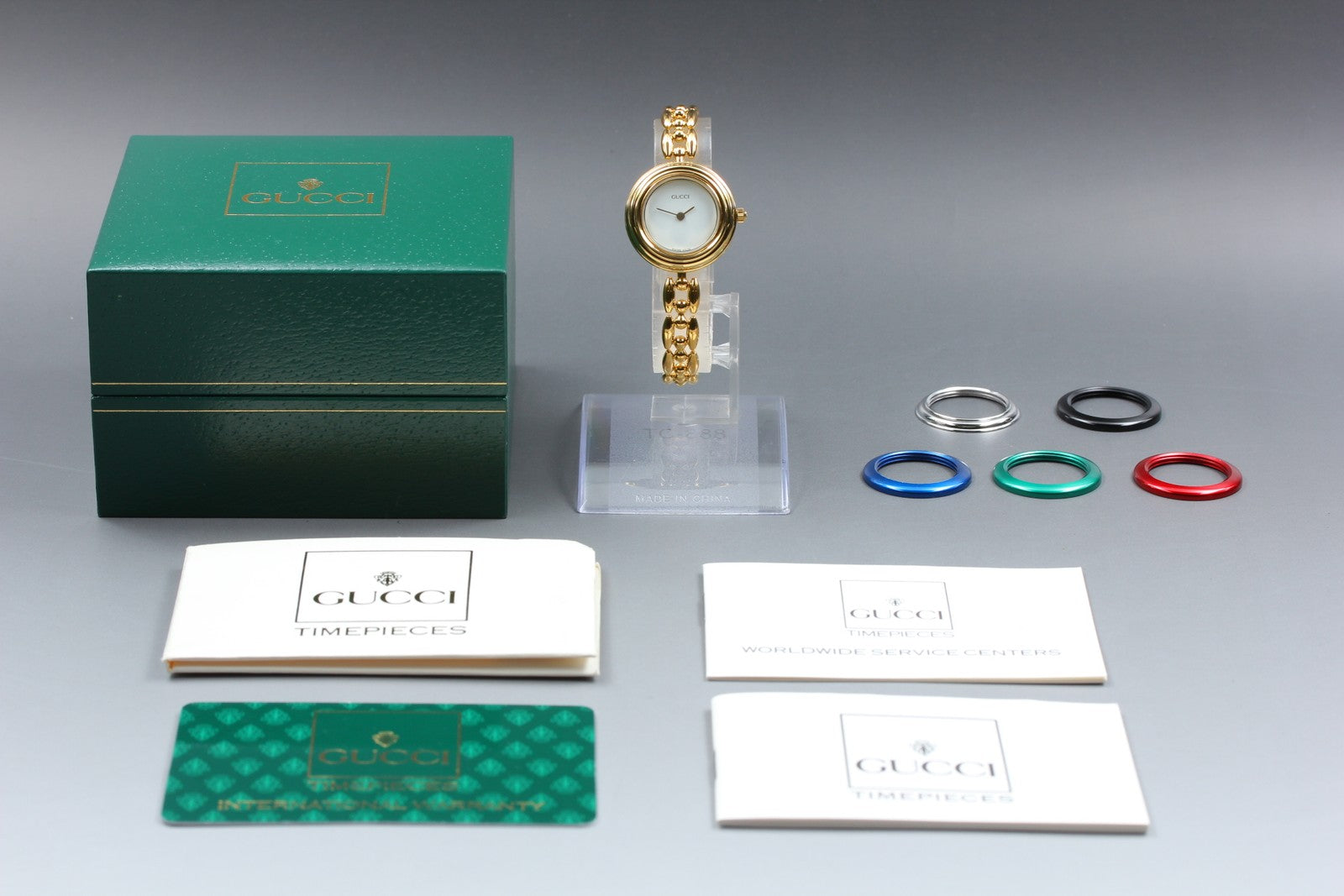 Vintage Gucci Change Bezel 11/12.2 6 Colors Gold Bracelet Women's Qz Watch [Box]