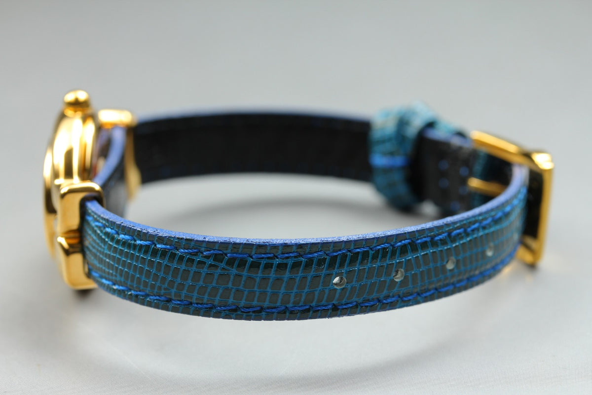FENDI 640L Chameleon Blue Leather Belt Gold 24mm Women's Quartz Watch Vintage