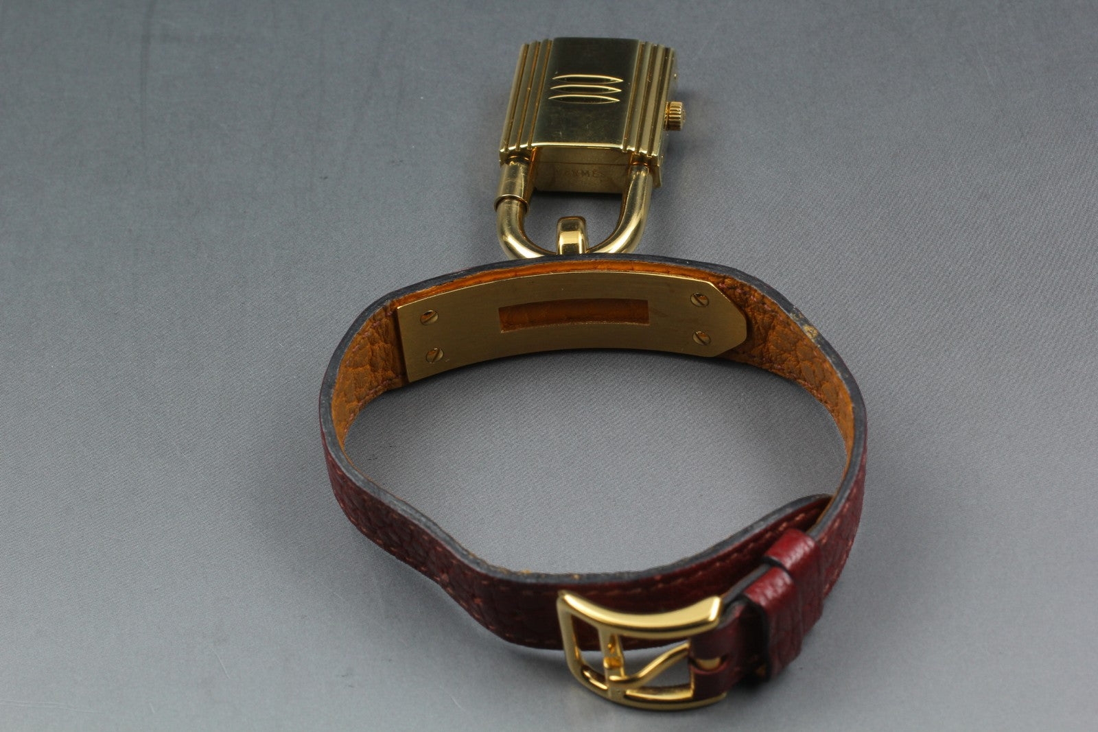 Vintage [Exc+5] HERMES Kelly Watch Gold Red Leather "X" Woman's Quartz Watch