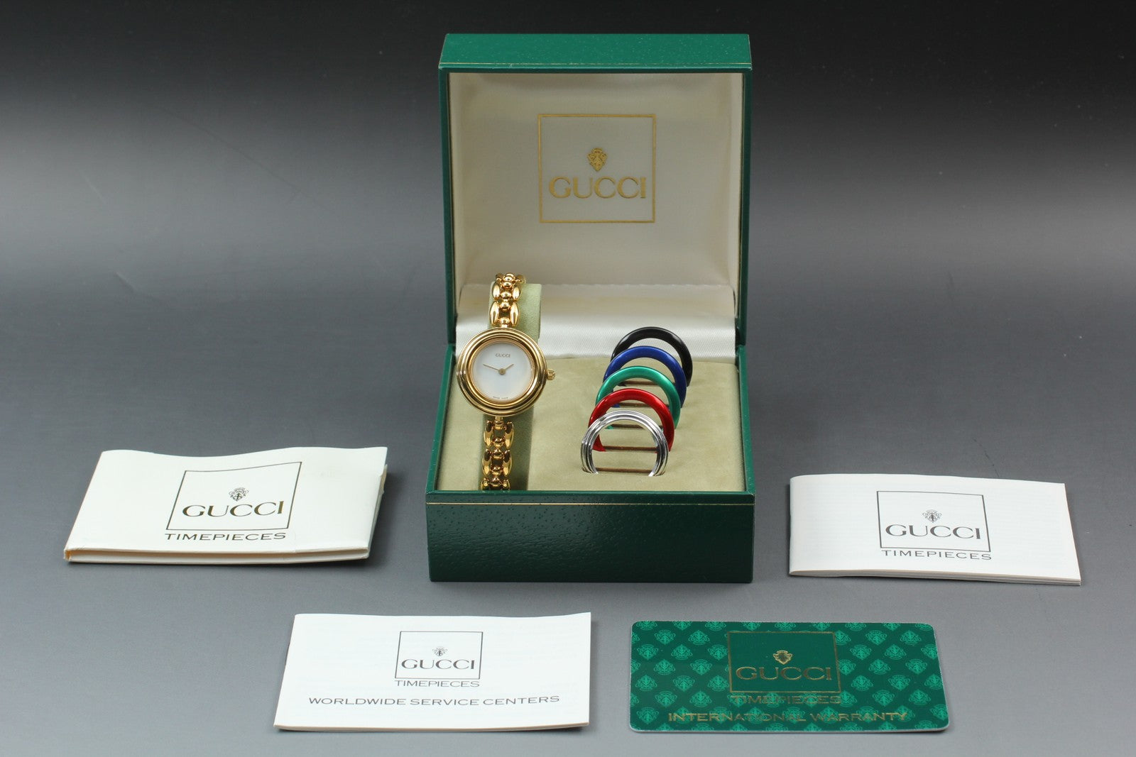 Vintage Gucci Change Bezel 11/12.2 6 Colors Gold Women's Quartz Watch [w/Box]