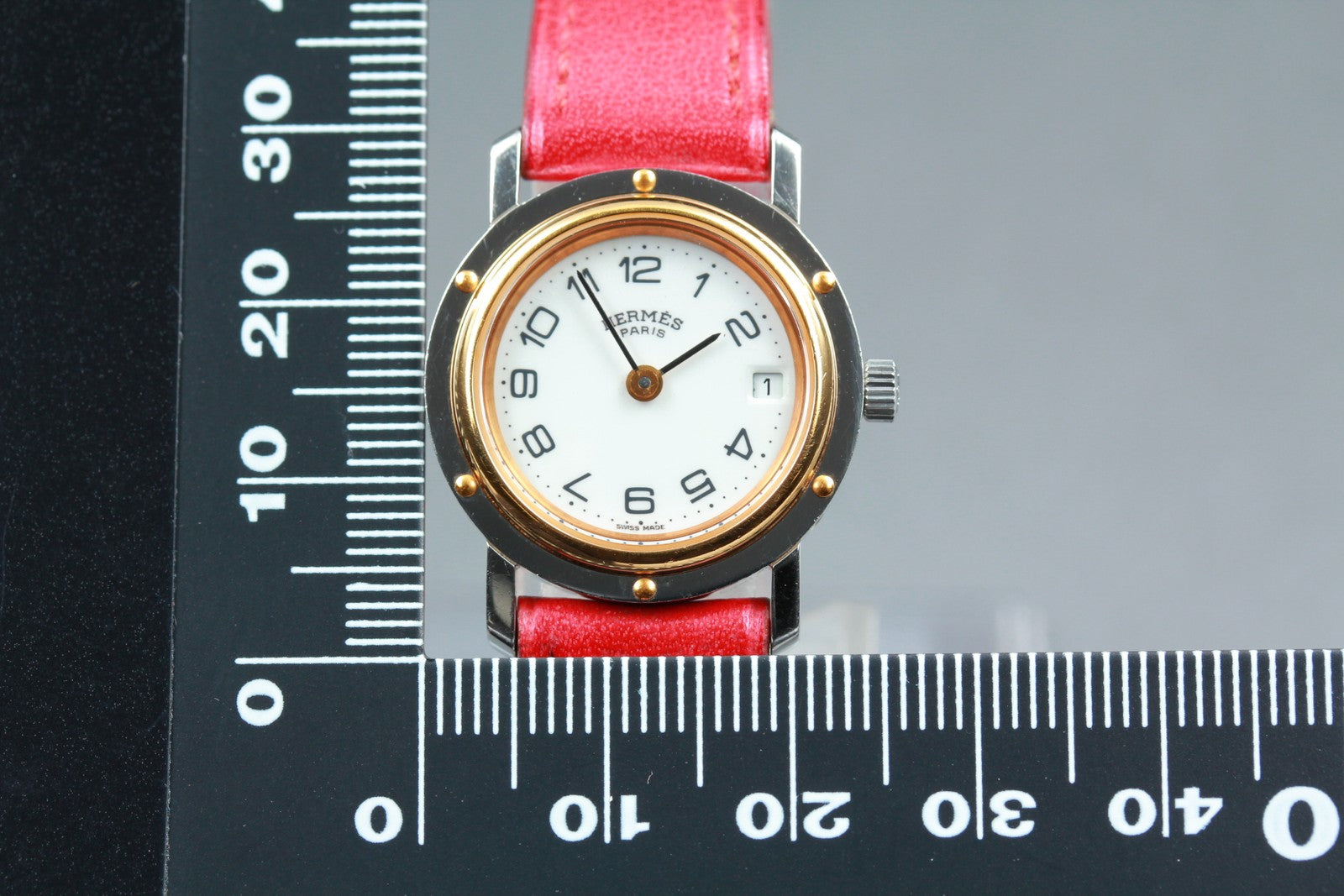 Vintage [Exc+5] HERMES Clipper White Dial Red 24mm Woman's Quartz Watch JAPAN