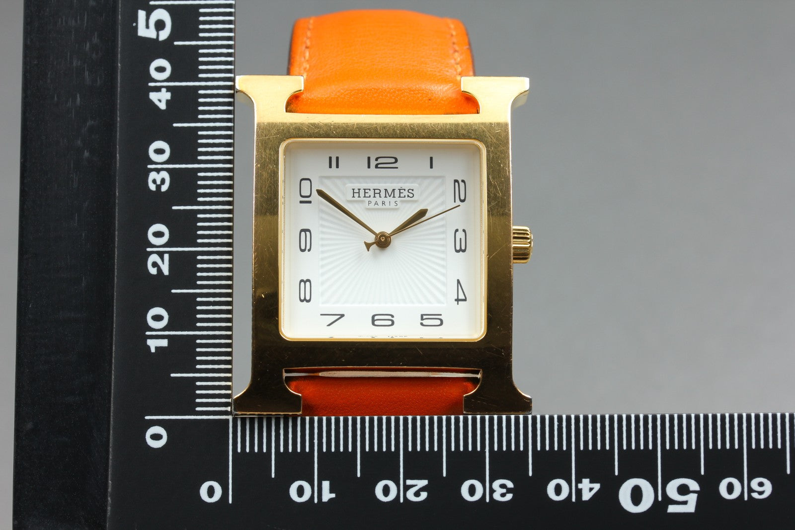 HERMES H Watch HH1.801 White Dial Gold Orange Leather Man's Watch Quartz