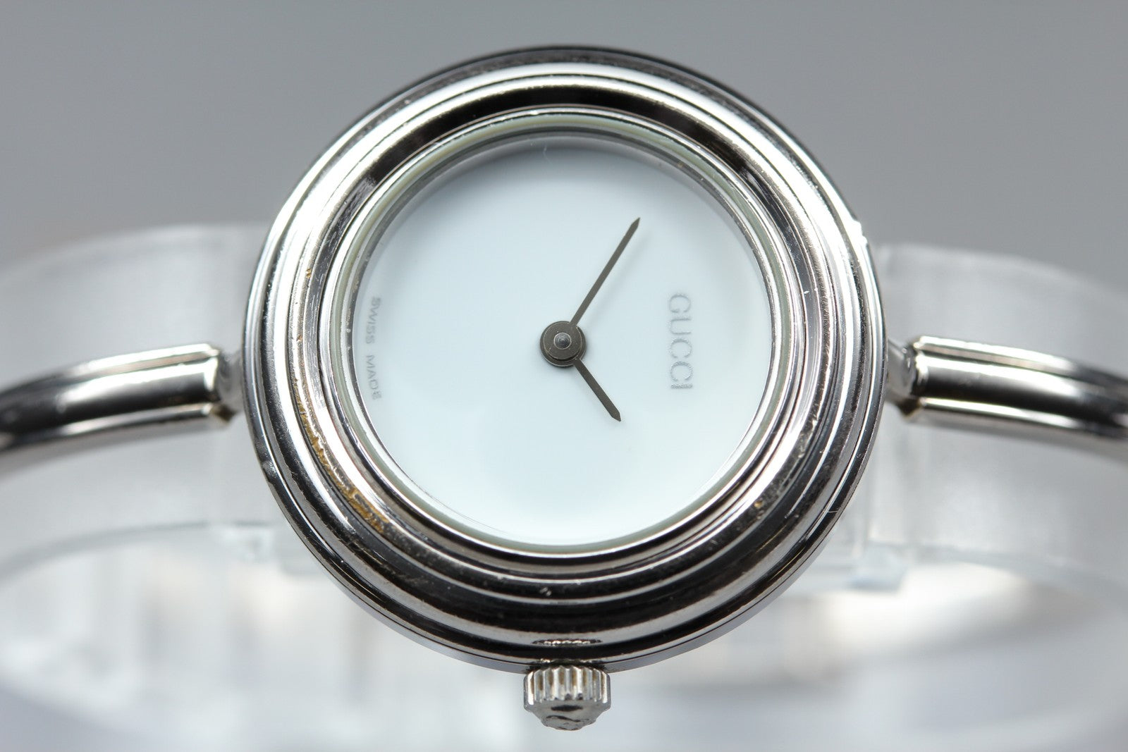 Vintage Gucci Change Bezel 11/12.2 Silver White Dial Women's Qz Watch [15.25cm]