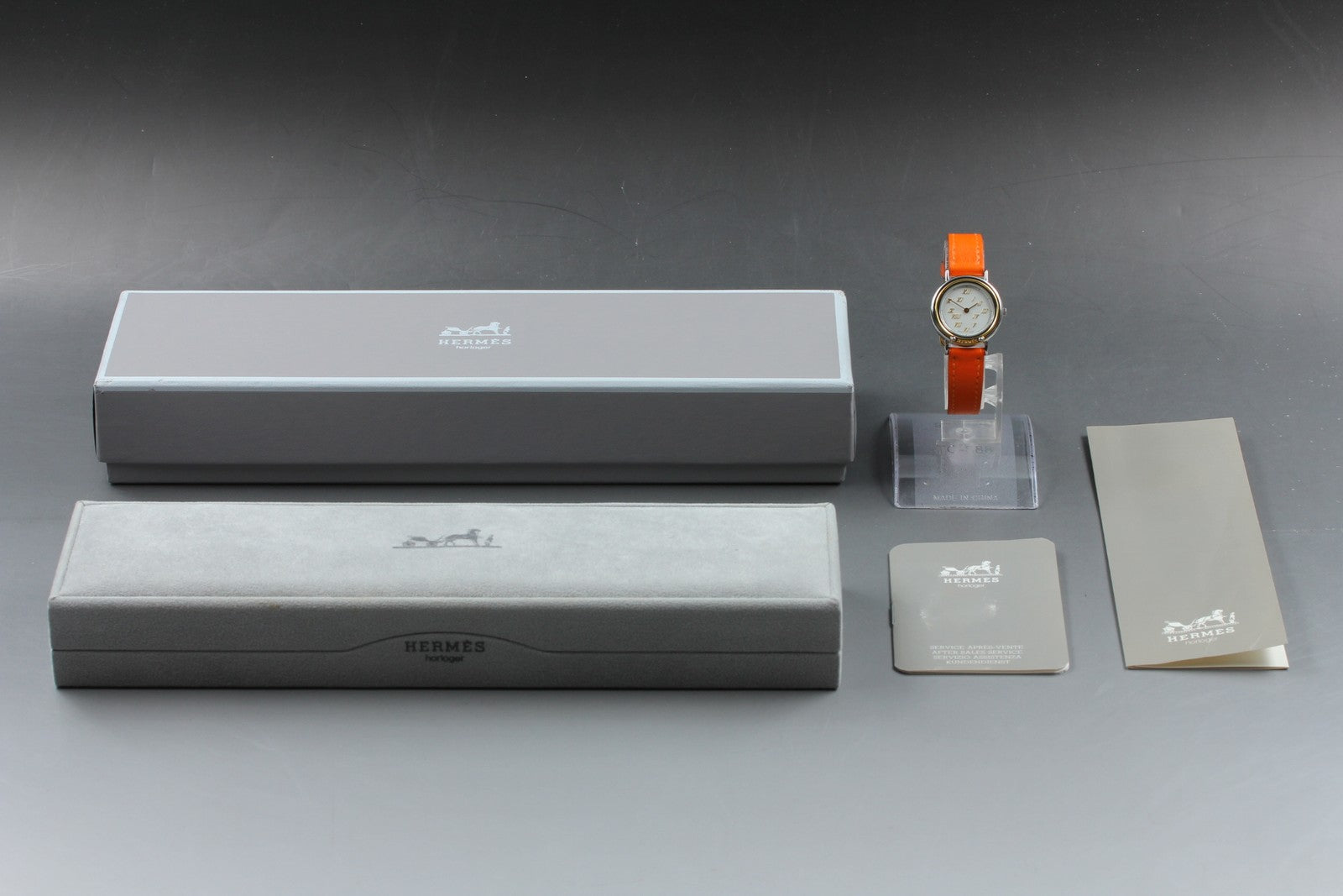 Vintage HERMES Meteor White Dial Orange "E" 24mm Woman's Watch Quartz [w /Box]