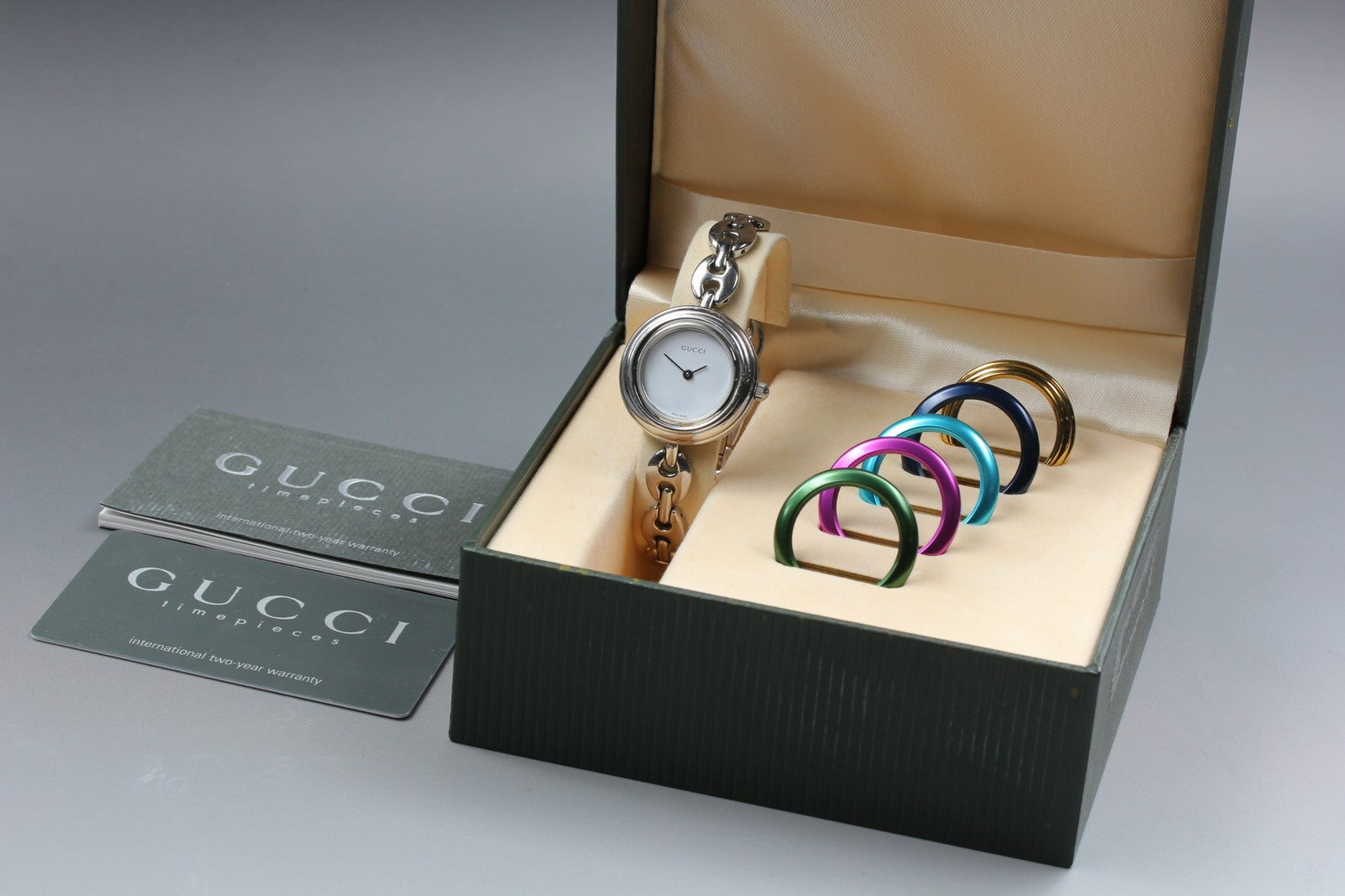Vintage Gucci Change Bezel 11/12.2L 6 Colors Silver Women's Quartz Watch [w/Box]