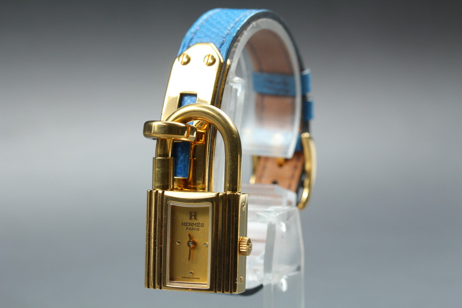 Vintage [Overhauled] HERMES Kelly Watch Gold Dial Blue "W" Woman's Quartz Watch