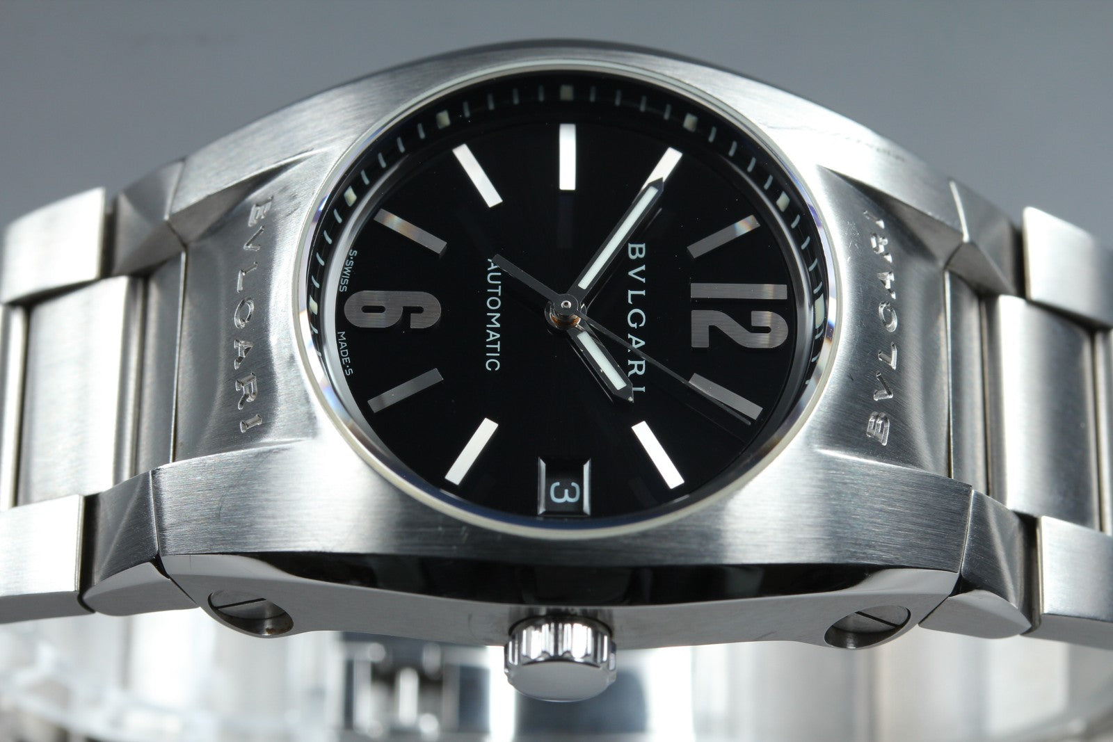 BVLGARI Ergon EG35S Black Dial Automatic Date Black Men's Watch 35mm JAPAN Box