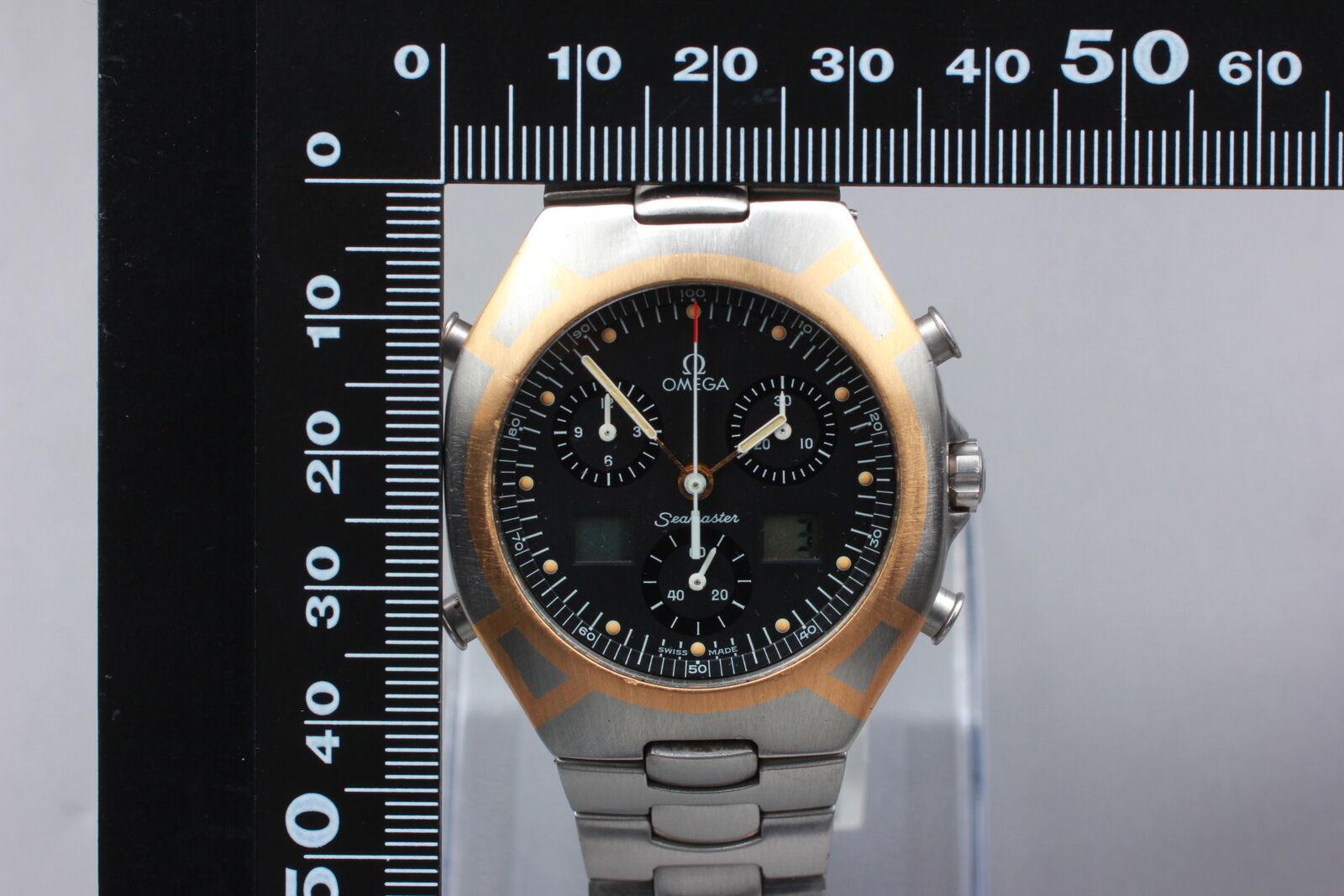 [Exc+5] OMEGA Seamaster Polaris Chronograph Black Dial Quartz Men's Watch JAPAN