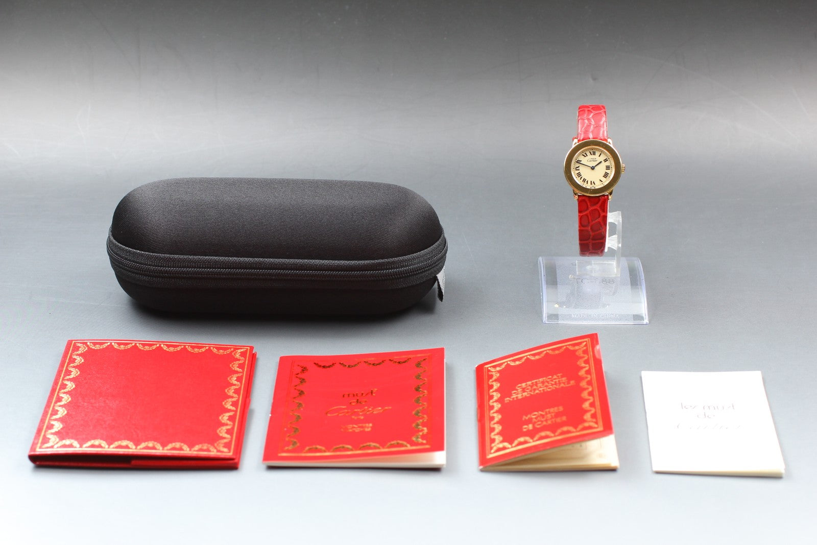 Vintage [Exc+5] Cartier Must Ronde de Cartier 1801 Red 22mm Women's Quartz Watch