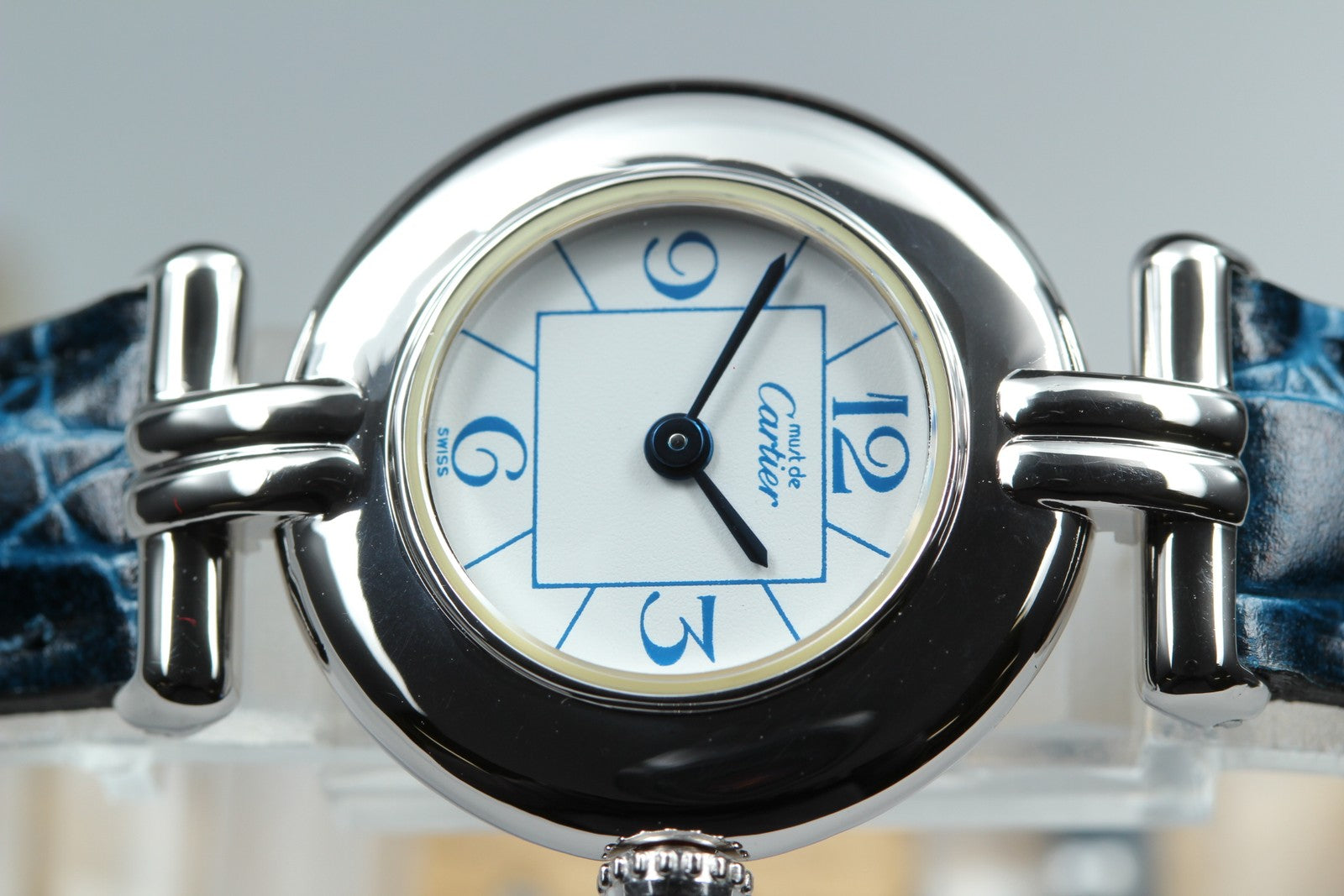 [Overhauled] Cartier Must Colisee Vermeil 2411 Silver Blue Womens Qz Watch Pouch