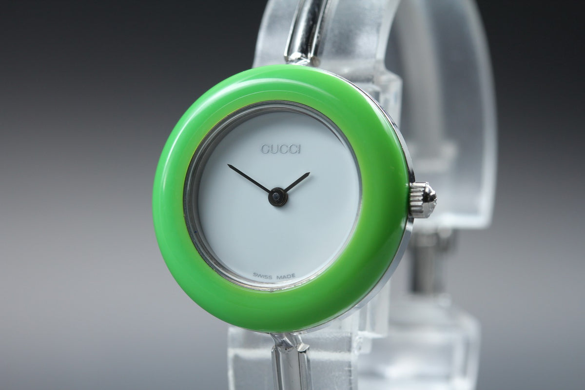 Vintage Gucci Change Bezel 11/12.2L Light Green Bezel Silver Women's Qz Watch