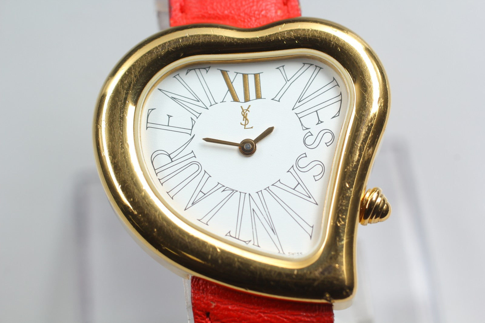 [Exc+5] Yves Saint Laurent Heart Gold Red 30mm Women's Watch Quartz JAPAN