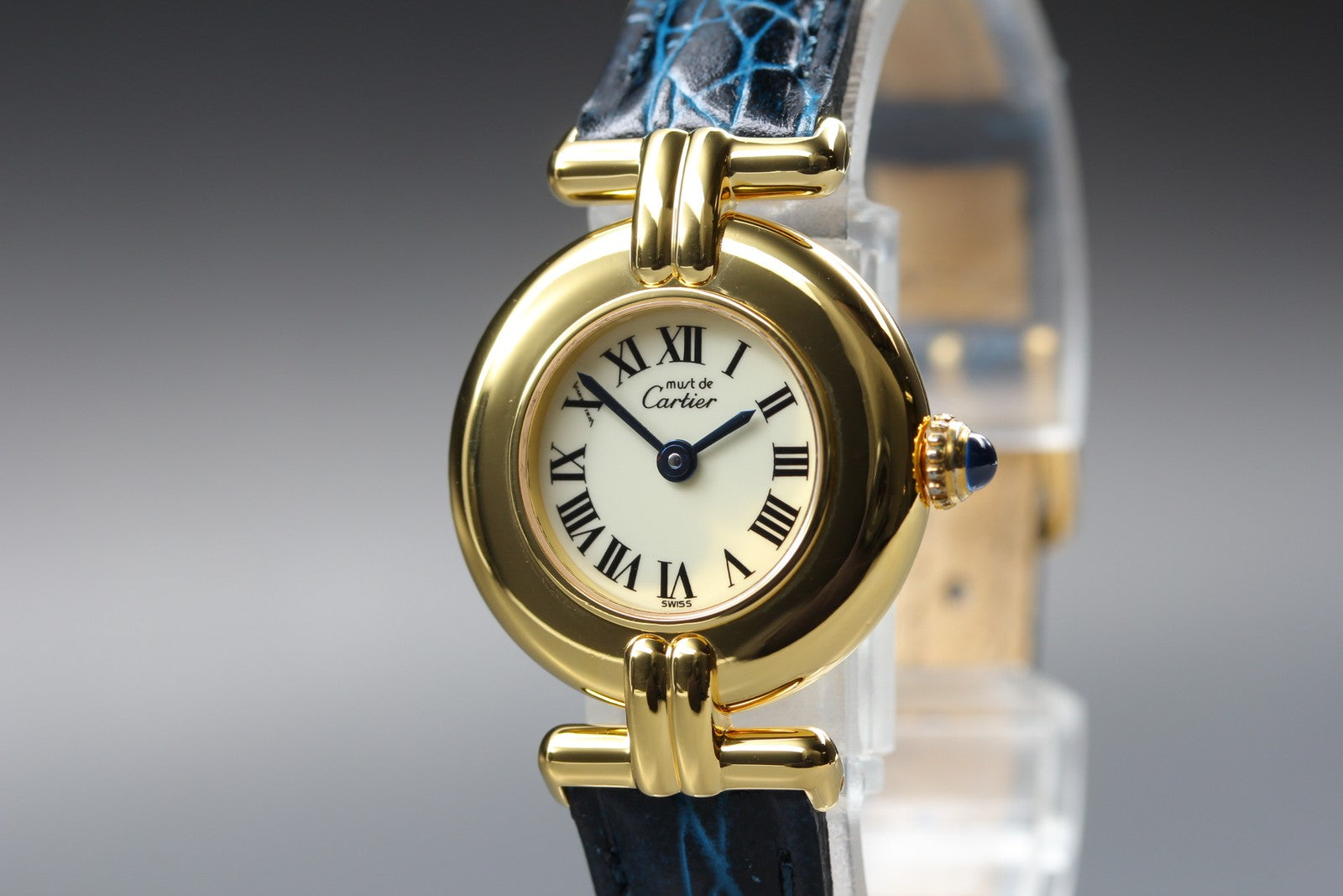Vintage Cartier Must Colisee Vermeil 590002 Blue Gold Women's Qz Watch [Pouch]