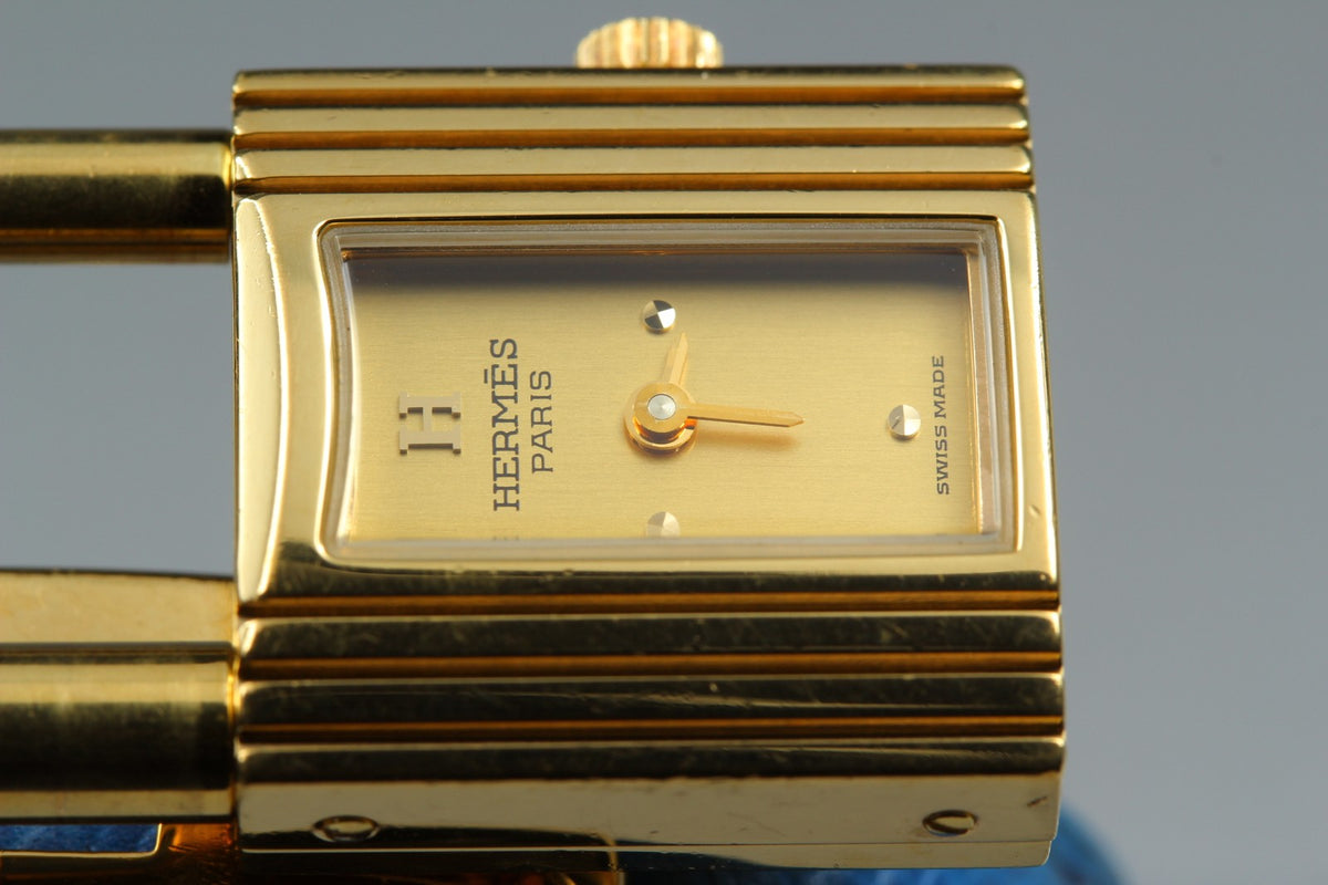 [Overhauled] HERMES Kelly Watch Gold Dial Blue "W" Woman's Quartz Watch Vintage