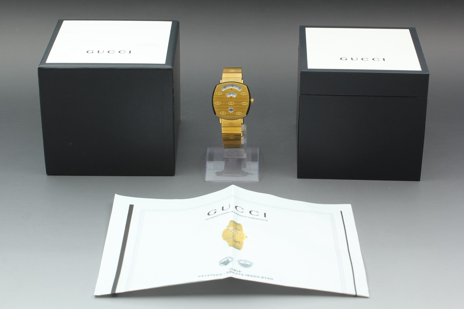 [Near MINT Box] GUCCI Grip 157.4 YA157403 34mm Gold GG Man's Quartz Watch