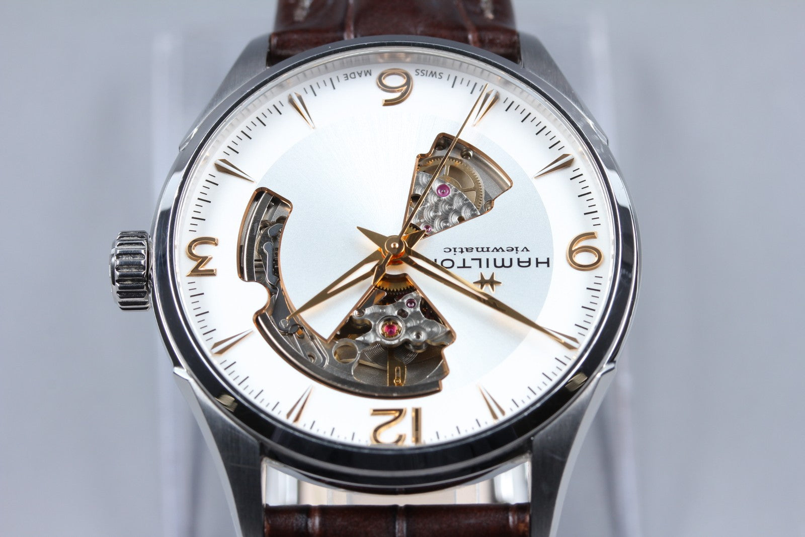 [Exc+5 Box] HAMILTON Jazzmaster H327050 Open Heart Brown Automatic Men's Watch