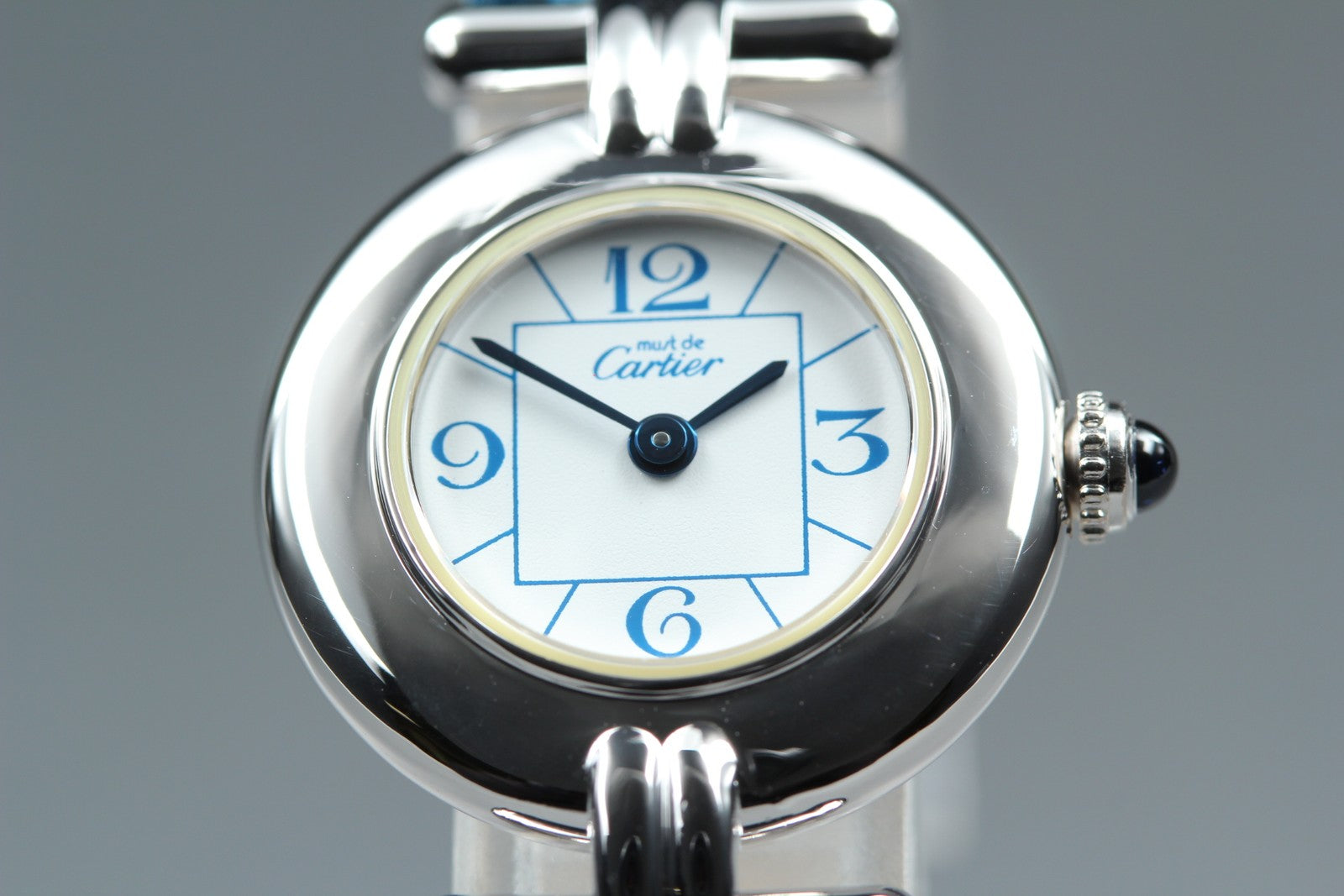 [Overhauled] Cartier Must Colisee Vermeil 2411 Silver Blue Womens Qz Watch Pouch
