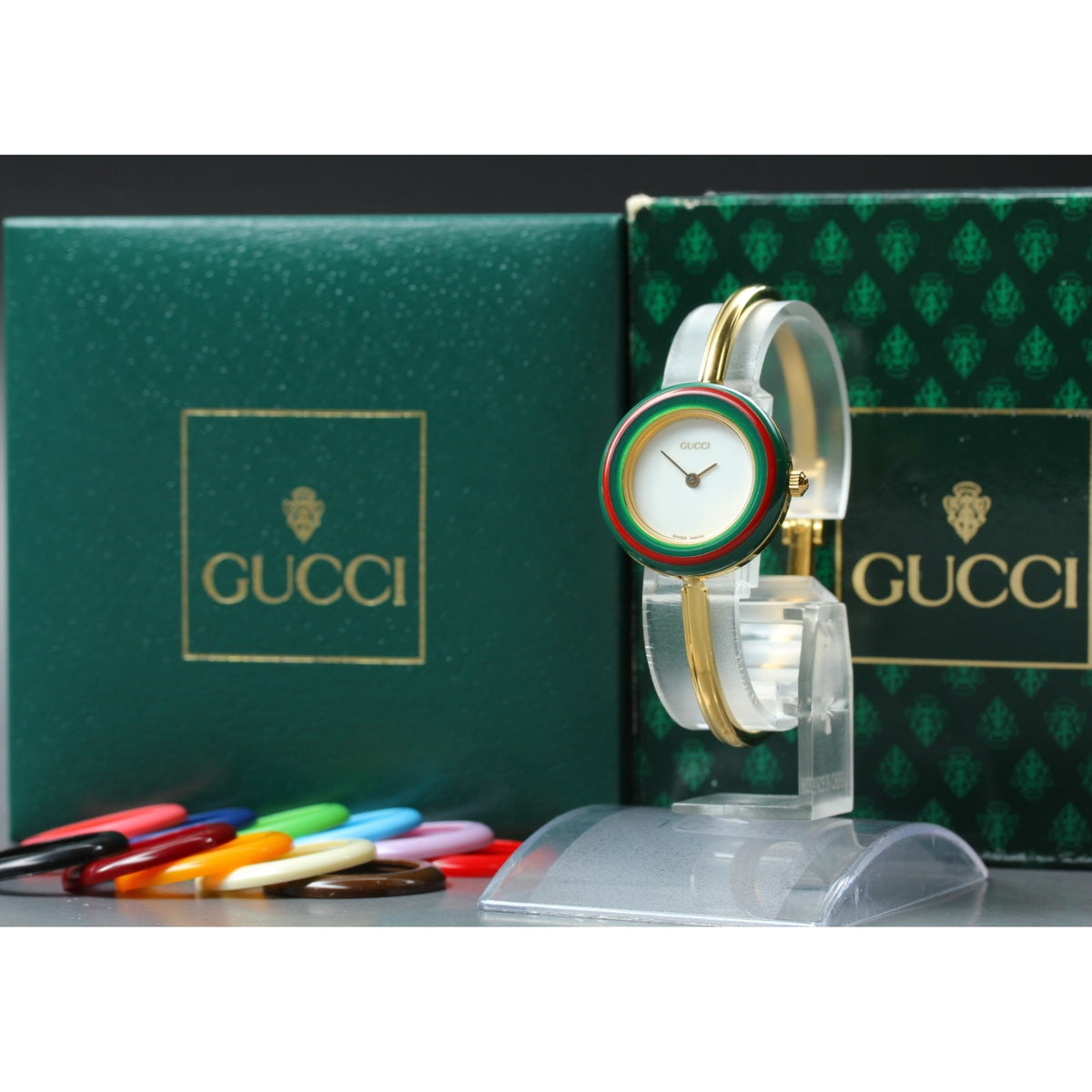 Vintage GUCCI change bezel 11/12.2 12Color Quartz Women's Watch 25mm JAPAN Box