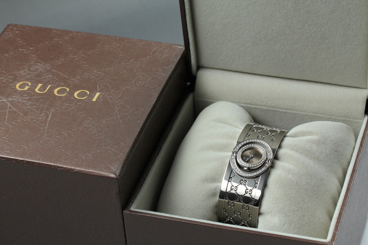 GUCCI 112 Twirl Double Diamond Brown Dial YA112504 23mm Woman's Qz Watch [Box]