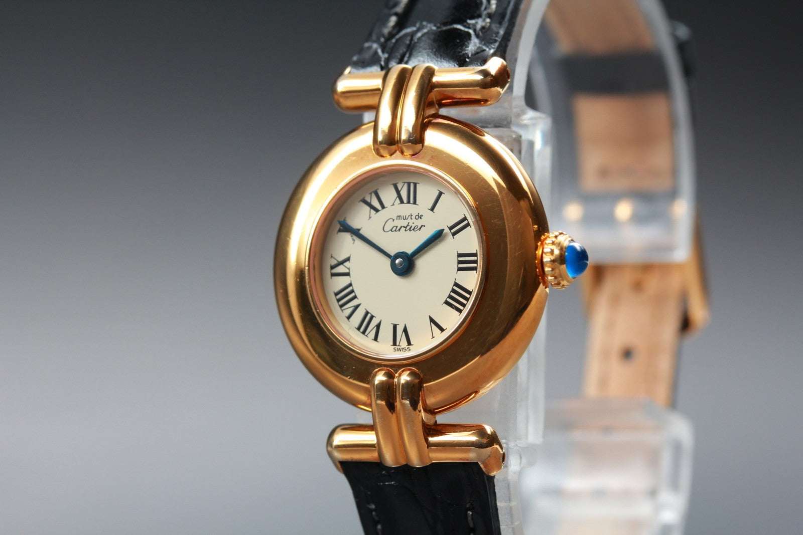 Vintage [w/Box] Cartier Must Colisee Vermeil 590002 Black Women's Quartz Watch