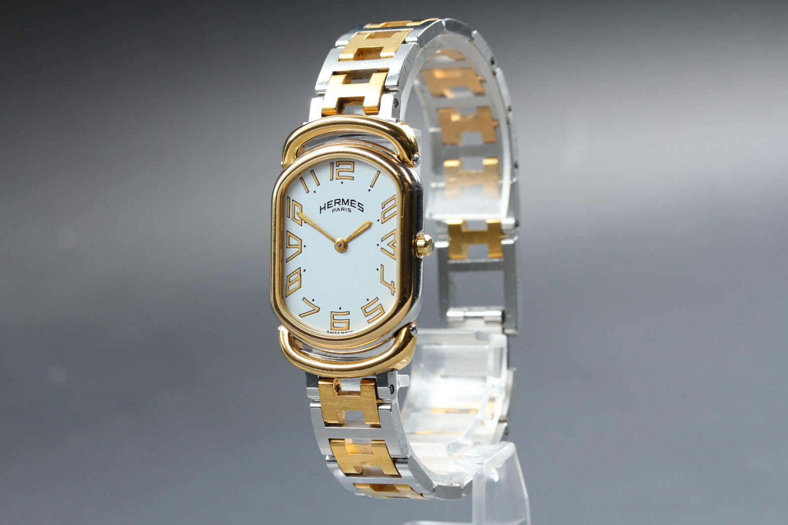 New Batt Vintage HERMES Rally Quartz White Dial Women's Watch 26mm JAPAN Box
