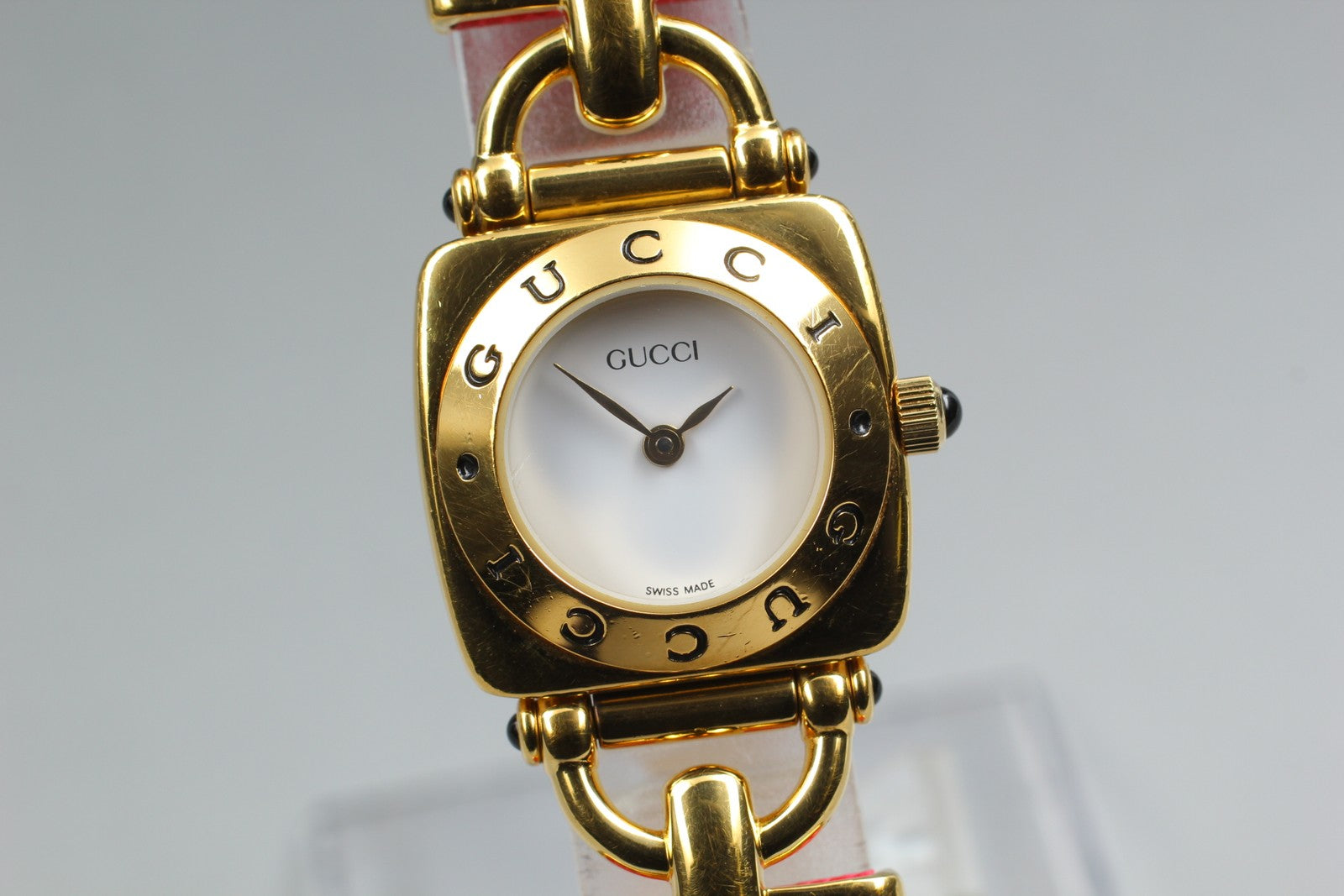 Vintage [Exc+5] GUCCI Horsebit 6300L White Dial Pink Woman's Quartz Watch JAPAN