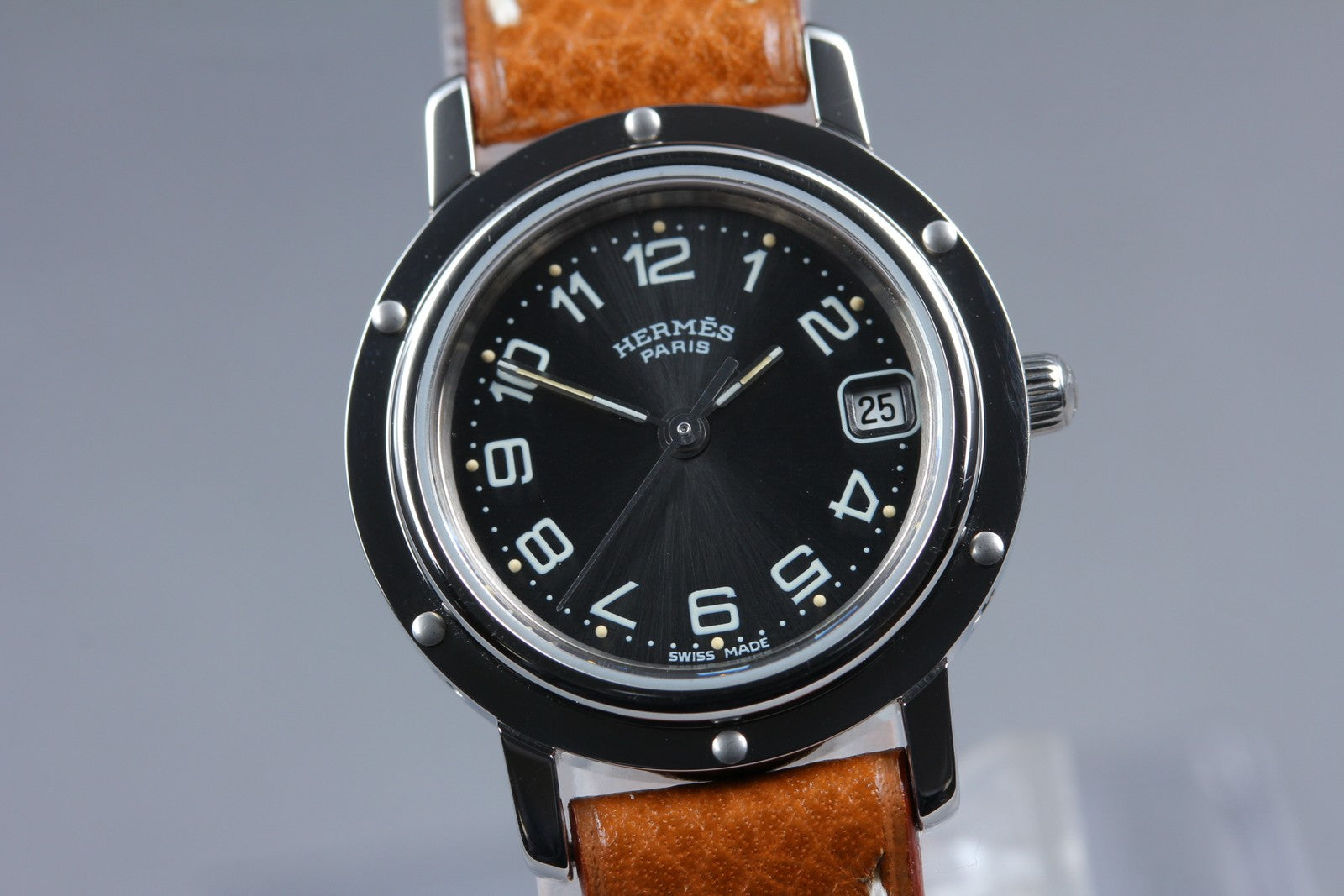 [Near MINT- Box] Hermes Clipper CL4.210 Black Dial 24mm "Z" Woman's Qz Watch