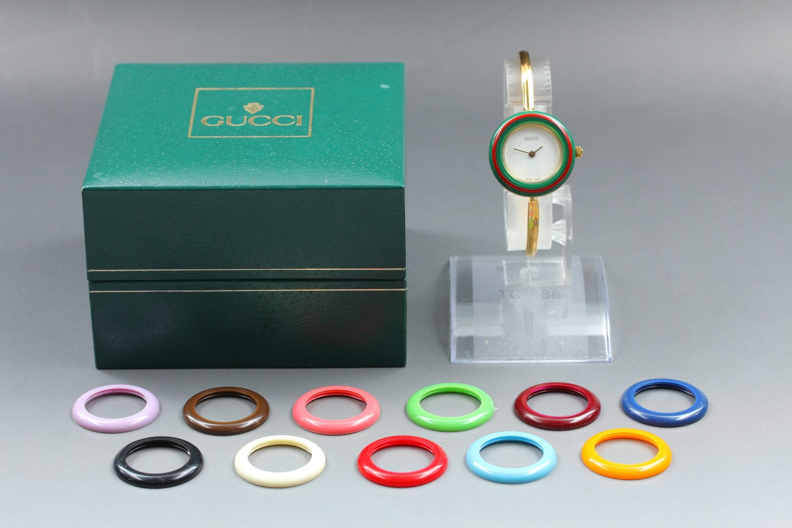 Vintage Gucci Change Bezel 11/12.2 12color Quartz Women's Watch 26mm JAPAN Box
