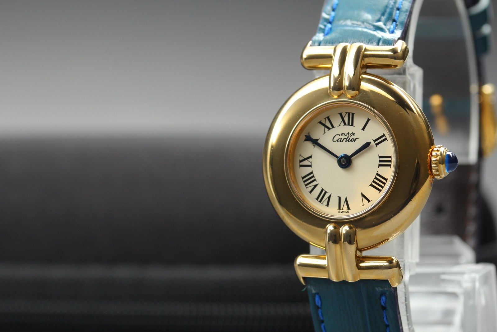 Vintage [ Near MINT- ] Cartier Must Colisee Vermeil 590002 Blue Women's Qz Watch