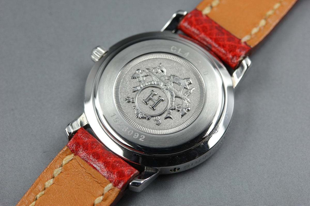 HERMES Clipper CL4.210 Date White Dial Red "E" 24mm Woman's Quartz Watch [Box]