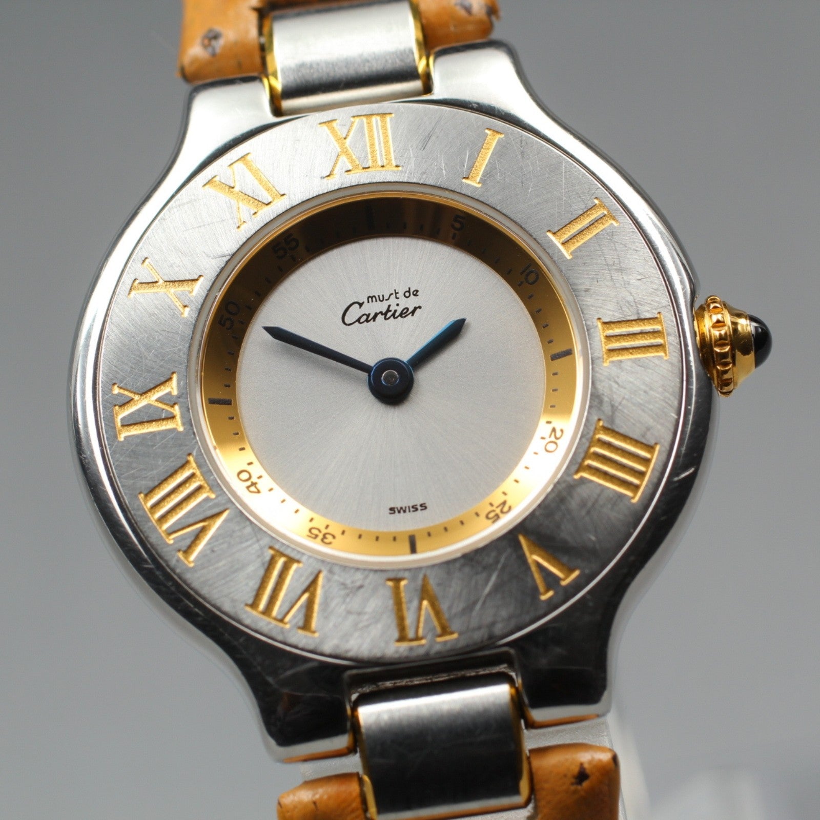 Vintage Cartier Must De 21 1340 Silver Quartz Women's Watch 27mm JAPAN Box
