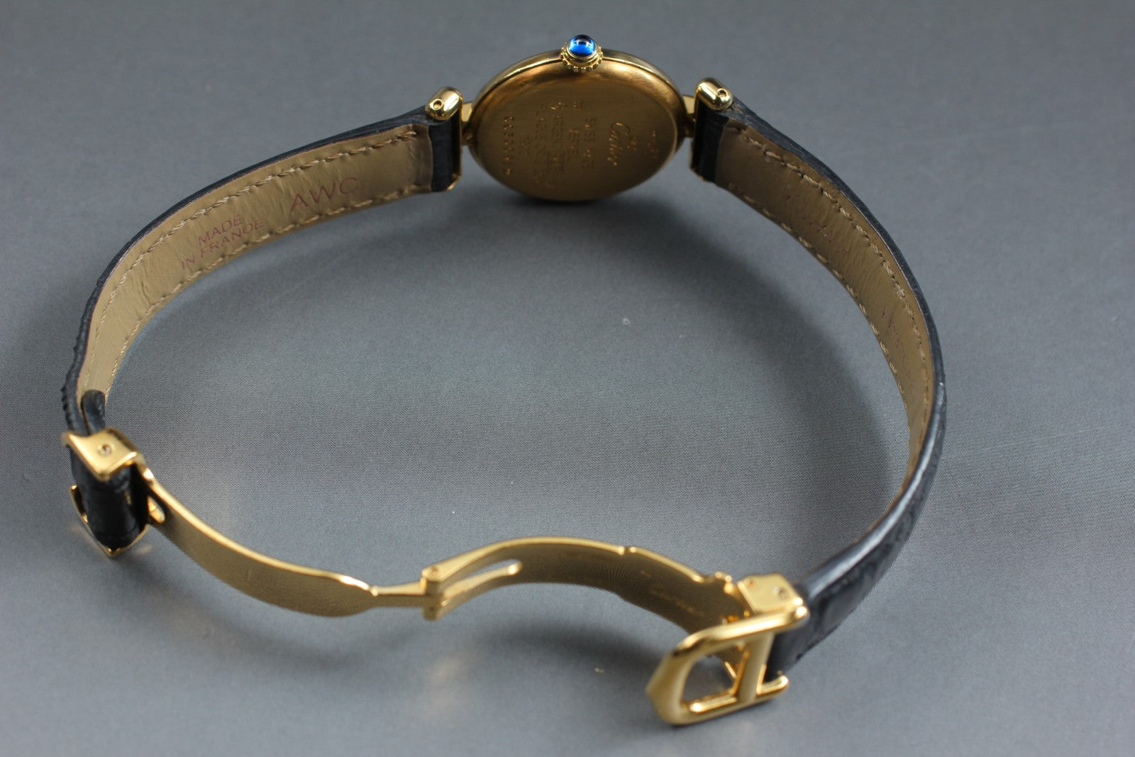 Vintage[Exc+5] Cartier Must Colisee Vermeil 1902 Gold Black Women's Quartz Watch