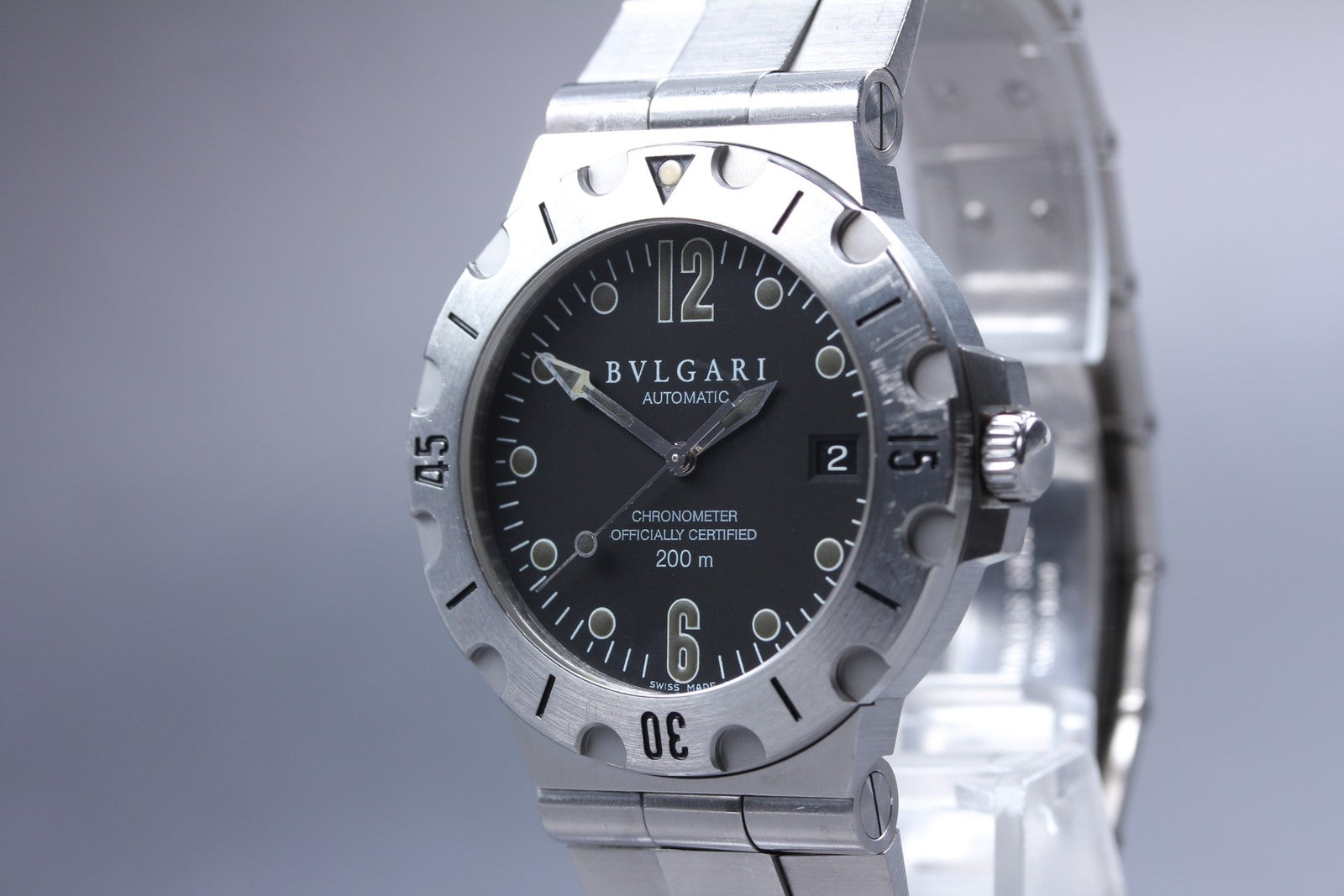 Overhauled [Exc+5] BVLGARI Diagono Scuba SD38S Black Automatic Men's Watch