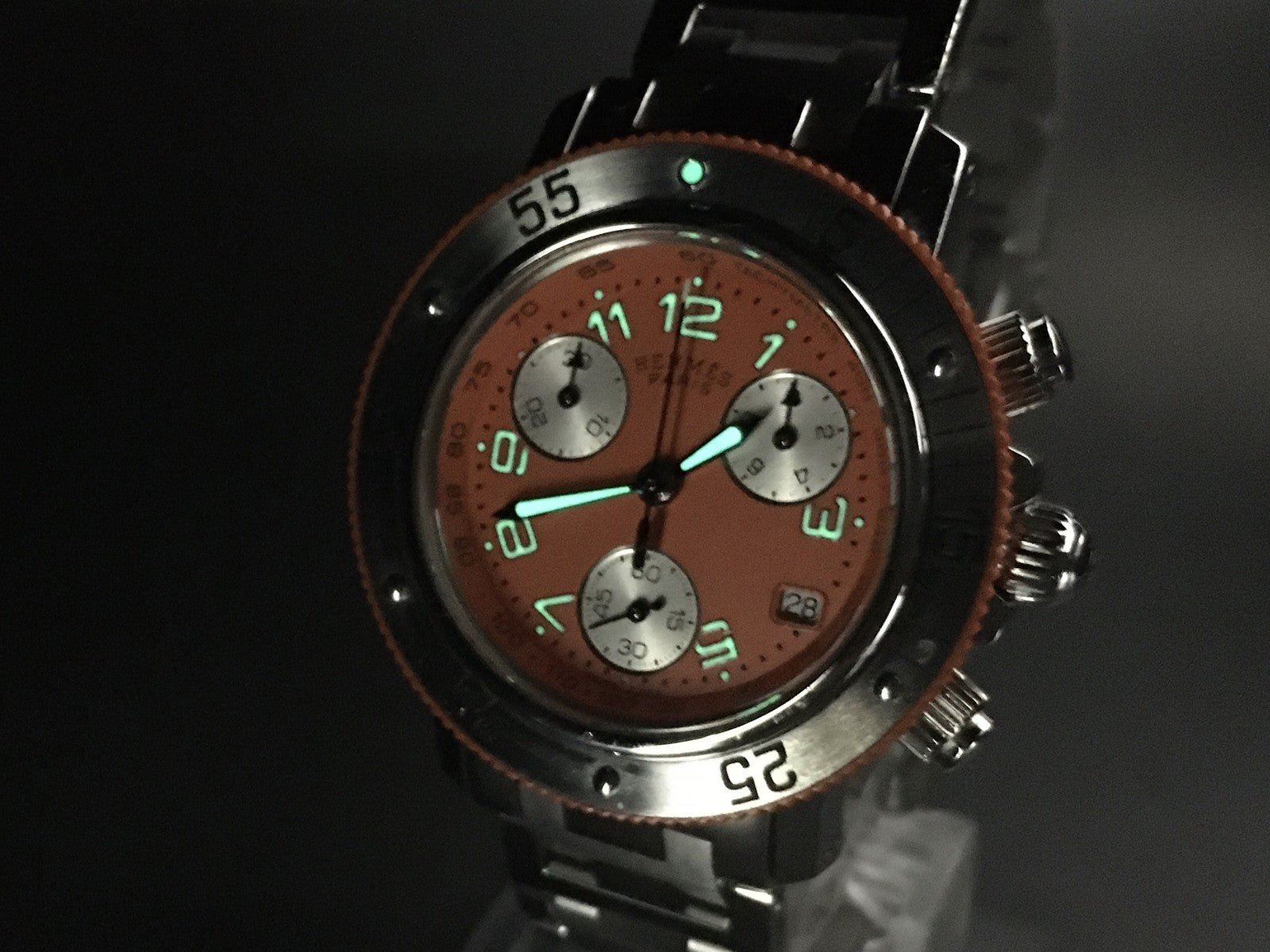 Hermes Clipper Diver Chronograph CL2.316 Orange 32mm Woman's Quartz Watch [Box]