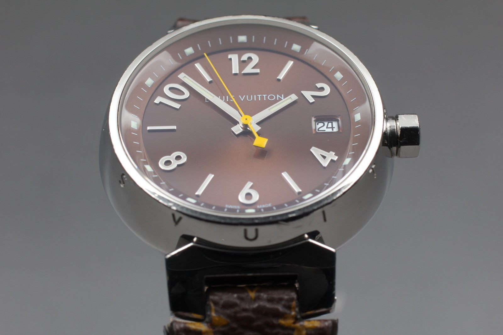 [Exc+5] Louis Vuitton Tambour Q1311 32mm Date Brown Women's Quartz Watch JAPAN