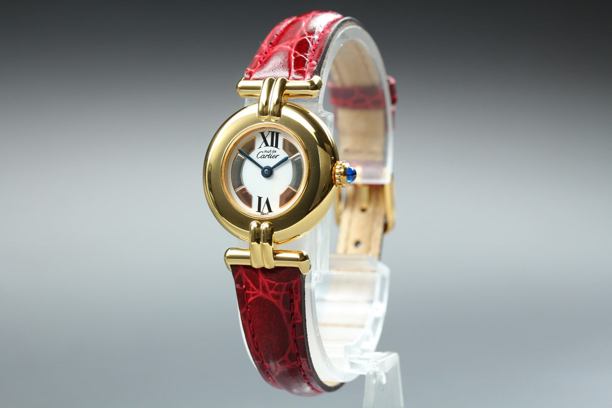 Vintage Cartier Must Colisee Vermeil 590002 Red Women's Quartz Watch [Pouch]