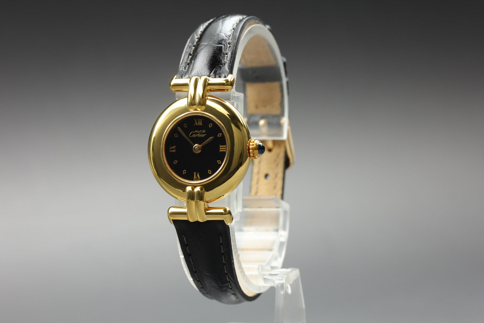 Cartier Must Colisee Vermeil 590002 Black Gold Women's Qz Watch Vintage [Pouch]