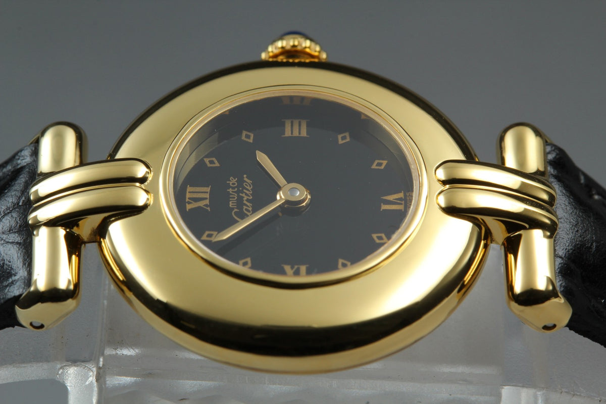 Cartier Must Colisee Vermeil 590002 Black Gold Women's Qz Watch Vintage [Box]