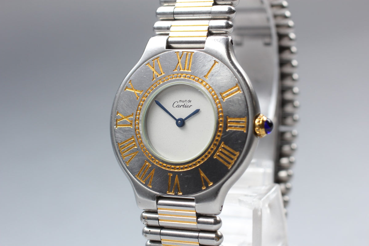 Vintage Cartier Must de Cartier 21 31mm Silver Gold Unisex Quartz Watch Pouch