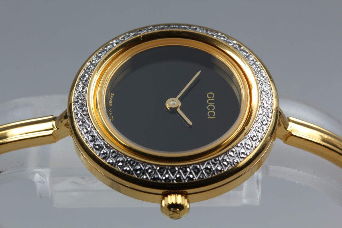 [Overhauled] Gucci Change Bezel 11/12.2 Black Dial Gold Women's Quartz Watch