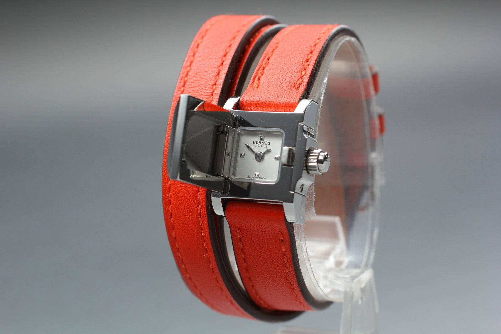 HERMES Medor Double Tour ME2.110 Silver Quartz Ladies Watch 17mm JAPAN Box
