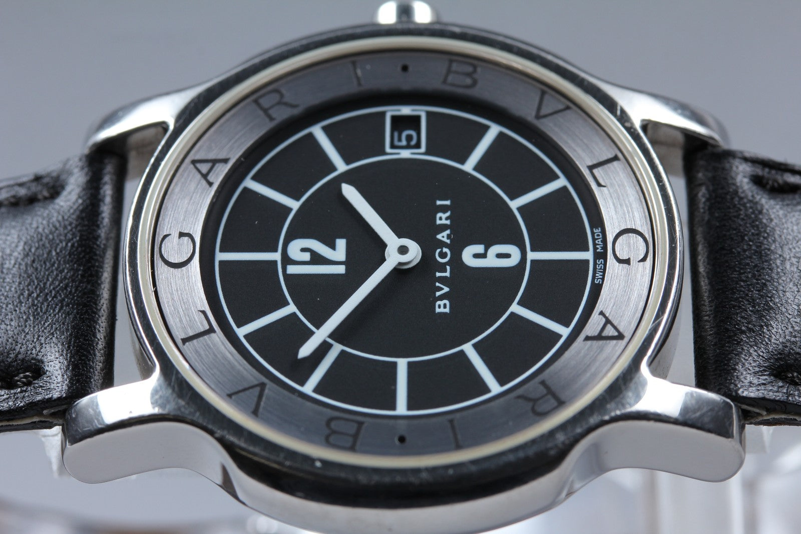 New Batt[Exc+5]Box BVLGARI SOLOTEMPO ST35S Black Dial Quartz Men's Watch 35mm JP