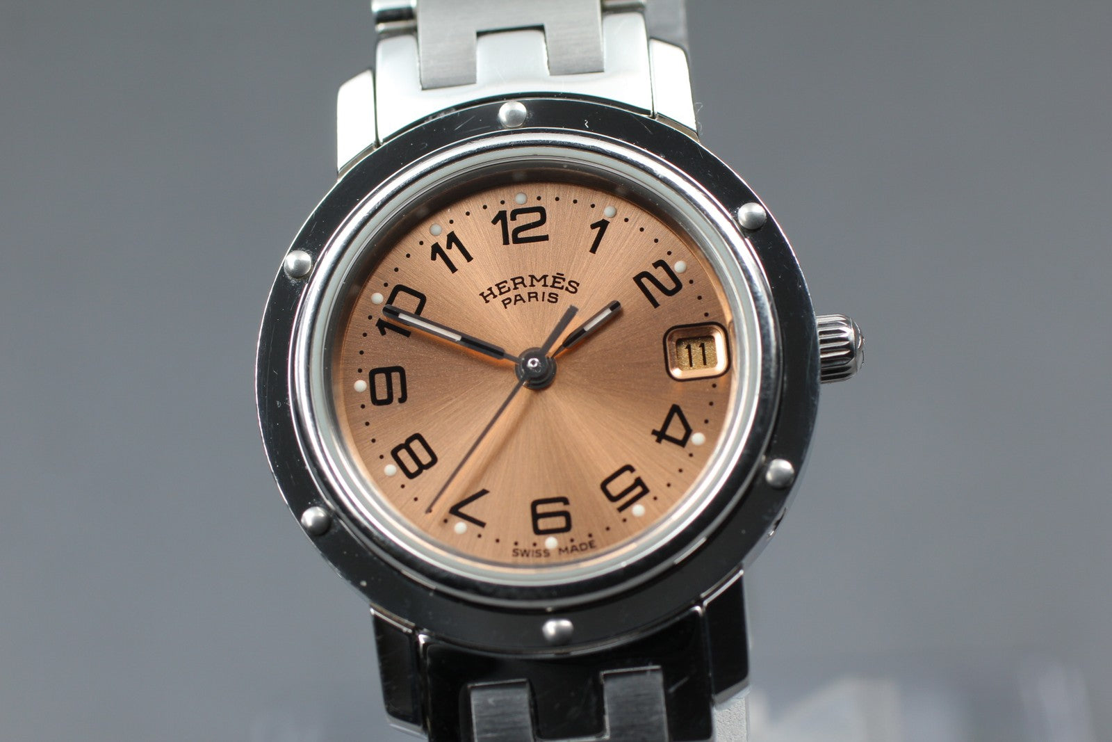 [Exc+5 Box] Hermes Clipper CL4.210 24mm Silver Woman's Quartz Watch JAPAN