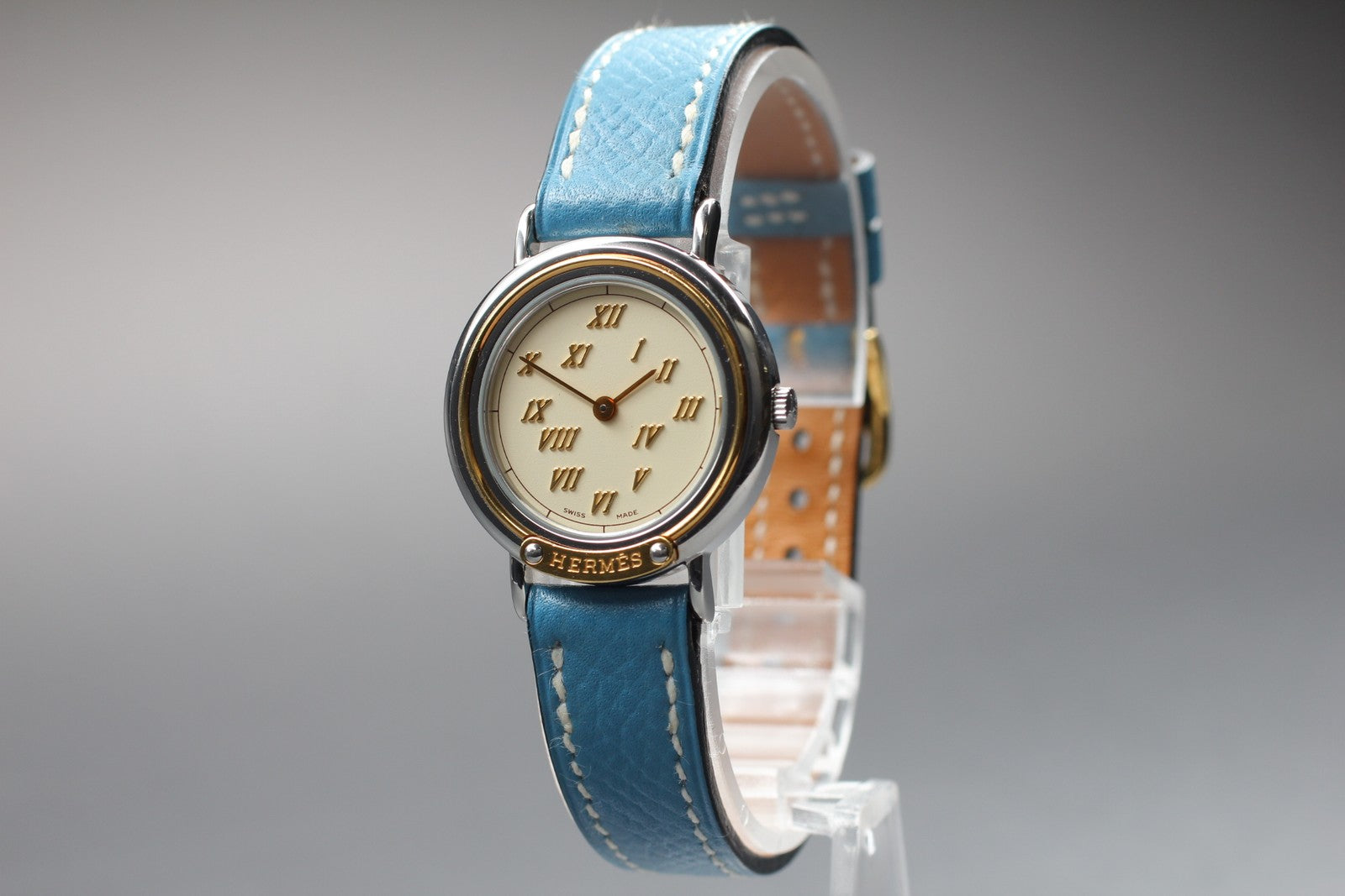 Vintage [Exc+5 Box] HERMES Meteor Gold Blue "C " 24mm Woman's Watch Quartz