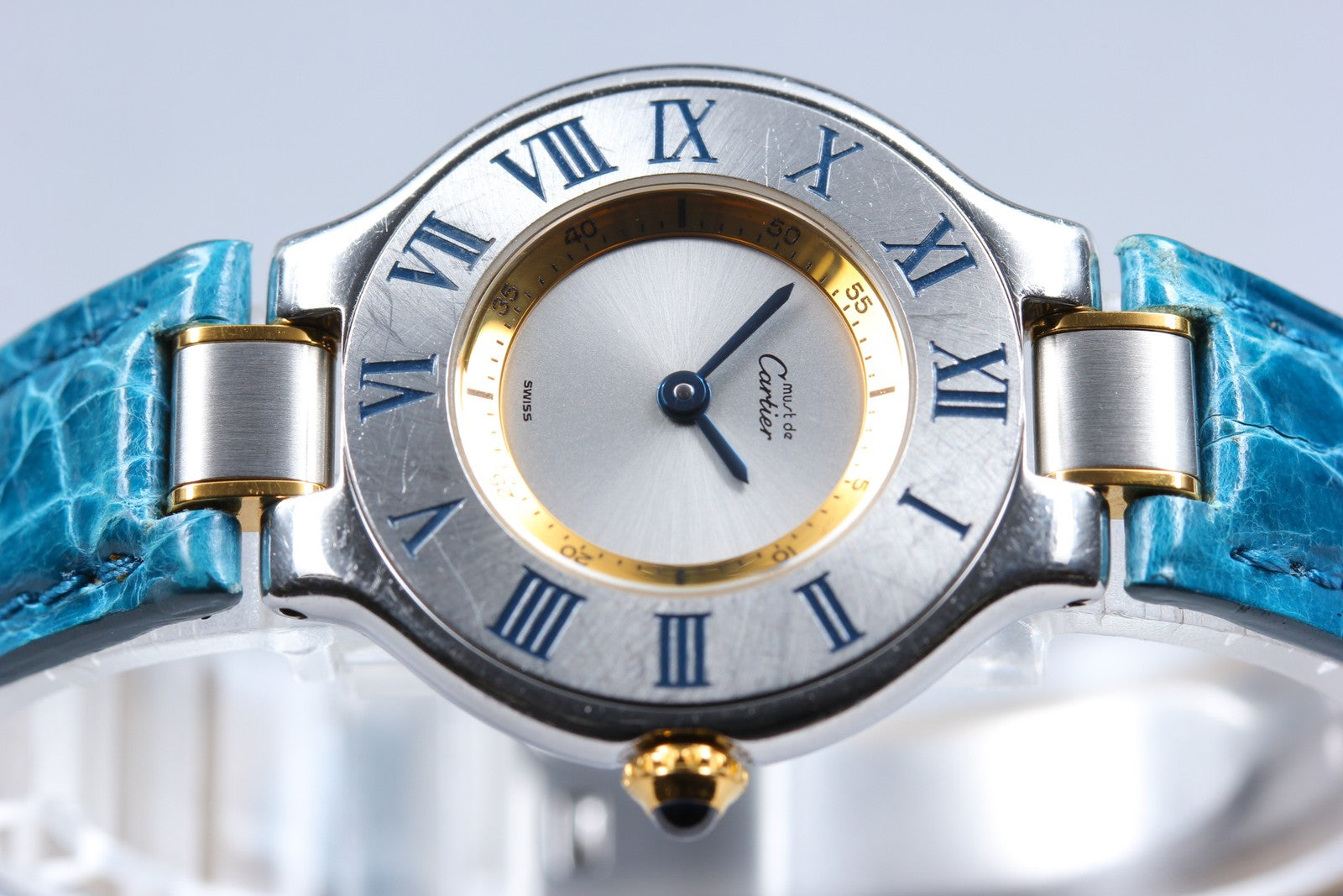 Exc+5 Box Cartier Must de Cartier 21 1340 Blue Silver 27mm Women's Quartz Watch