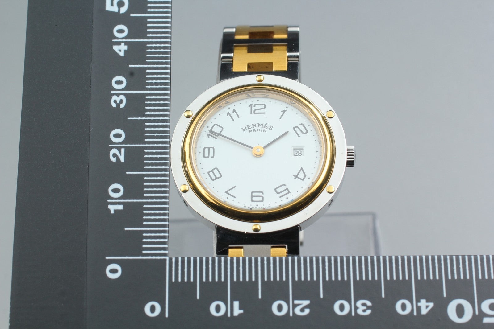 Vintage [Exc+5 Box] Hermes Clipper 30mm White Dial Gold Unisex Watch Quartz